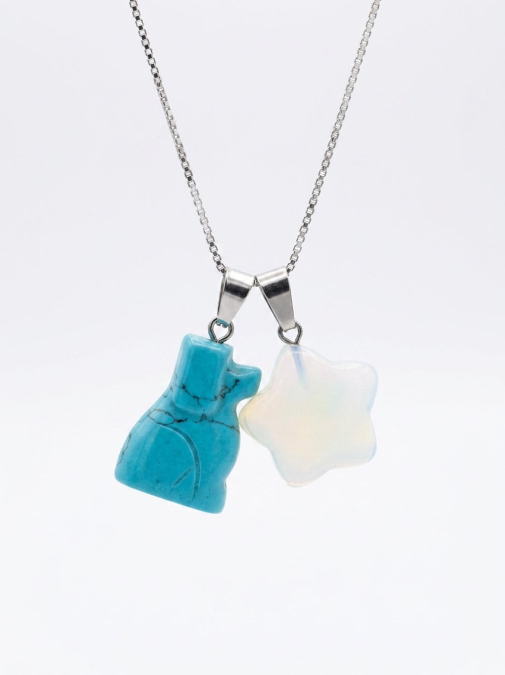 Boho Hippie Turquoise Dog and Opal Star ⭐️ Sterling Silver Necklace 16”
